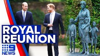 Prince William and Harry unveil statue of Princess Diana | 9 News Australia