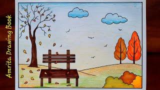 Autumn Season Drawing | Easy and Simple Autumn Season Drawing | Type of Seasons Drawing | Scenery