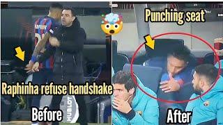 Raphinha refuse to Shake hands with Xavi and Punching Seat after Being Substituted again man United