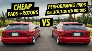 BRAKE TEST! CHEAP vs DRILLED/SLOTTED ROTORS & PERFORMANCE PADS