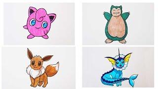 Как нарисовать покемонов: джиглипуф, снорлакс, иви, вапореон how to draw a pokemon | Art School