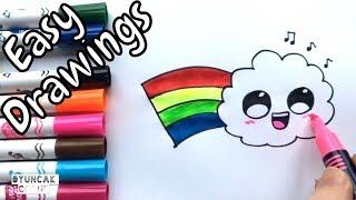 Easy Drawings | How to Draw Cute Kawaii Cloud with Rainbow | Color and Draw Step by Step