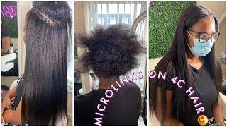 THE BEST MICROLINKS ON NATURAL 4C HAIR | Kinky Straight Itips| Hair & Install | Styled By Nickitta|