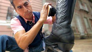 DOLLY WESTERN BOOTS  Street Shoe Shine By Tomas El Buki in Mexico City  ASMR SOUNDS