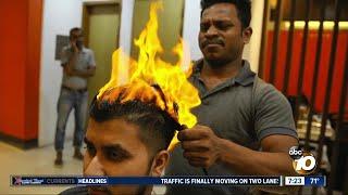 Fire used to cut hair?