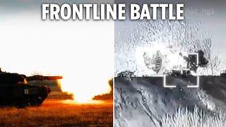 Dramatic moment Ukraine's Leopard tanks open fire on Russian enemies captured in explosive footage