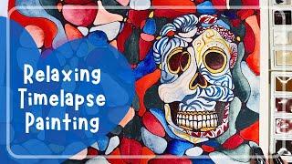 Sugar Skull ASMR Watercolor Painting: Intuitive Neurographic Art Therapy (Paint with Me)