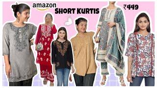 Amazon Short Kurtis Haul  Lucknowi Kurtis, Kurta Sets, Chinkari Cotton Material, Good Quality🫧