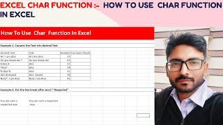 How to use Char Function In Excel |Use Non Printable characters in Excel| Char Function With Example