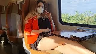 Granate styling, travelling by train in #Italy,1st class with minidress, stockings and coffee filter