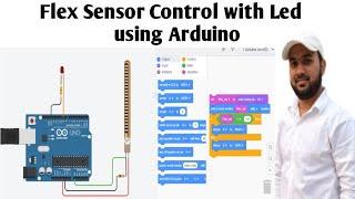 28 Flex Sensor Control with Led using Arduino at TinkerCad Simulation in Hindi || Block Coding