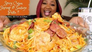 SPICY CAJUN SHRIMP AND SAUSAGE PASTA , SEAFOOD MUKBANG 먹방 쇼シーフード