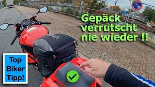 Gepäck auf dem Motorrad sicher und rutschfest anbringen - Dank 11 Euro Tool!! Reise kann los gehen!