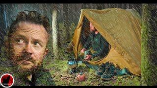 Solo Forest Camping in the Rain w/ Skillet Fried Sausage Biscuits & Gravy For Breakfast