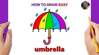 How to Draw an Umbrella with Raindrops | Sherry Drawings