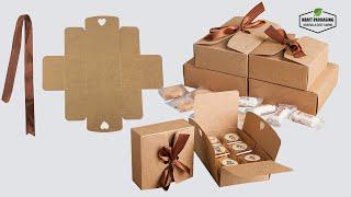 Brwon Kraft ribbon closure gift boxes for favor candy cookies cake packaging in 4 sizes wholesale
