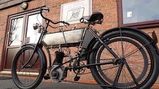 Starting up the worlds oldest Royal Enfield 3.1/2HP motorcycle, Hitchcocks Motorcycles