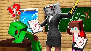 TV WOMAN teacher scolds MIKEY and JJ for BAD GRADES! JJ and MIKEY is sad loser in Minecraft - Maizen