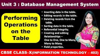 Perform Operations on Table | Unit - 3 Database Management System | Class 10 Information Technology