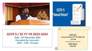 GSTR 9 - Annual Return -  FY YR 2023-2024 In Tamil Presented By CTPr.J.Samsudin GSTP