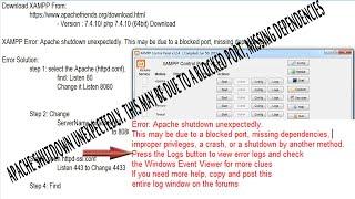 Error Apache shutdown unexpectedly  This may be due to a blocked port, missing dependencies