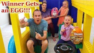 LAST to LEAVE Giant LEGO FORT School BUS WINS an EGG!?!?!?