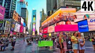 ⁴ᴷ⁶⁰ Times Square New York City Walking Tour 2020-New York City Phase 3 Reopening Tour 2020