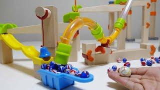 Marble run race ASMRHABA slope transparent pipe construction long course