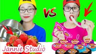 ASMR Strawberry VS Strawberry Food Challenge | Jannie Studio 재니