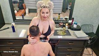 RUSSIAN FEMALE BARBER ANASTASIA MESMERIZED HER CLIENT w/ SENSUAL ASMR MASSAGE & SOFT SCRATCHING