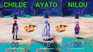 Ayato vs Childe vs Nilou! DPS VAPORIZE Gameplay Comparison!