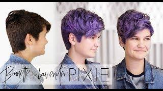 Brunette to Pastel Lavender Hair Transformation | Short Pixie Cut Haircolor Tutorial