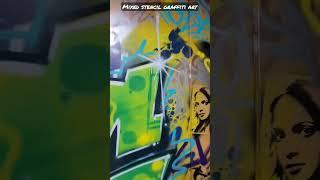 mixed stencil graffiti art wall #shorts #graffiti #stencil #mural