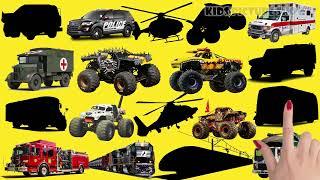 Monster Trucks, Police Cars, Ambulances, Fire Trucks, Trucks, Cars | Learn Vehicle Name Sounds