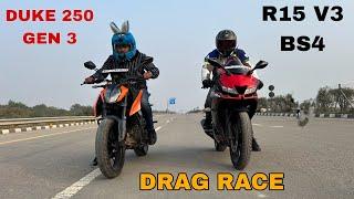 YAMAHA R15 V3 BS4 VS NEW KTM DUKE 250 GEN 3 [ DRAG RACE ]