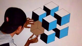 OPTICAL ILLUSION 3D WALL DESIGN KUBUS | CAT 3D DINDING | CAT TEMBOK KREATIF 3D | INTERIOR DESIGN