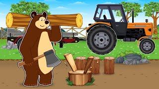 The Bear Farm: Nice Vintage Tractor with Trailer and Trip to the Forest for Firewood | Farm Vehicles