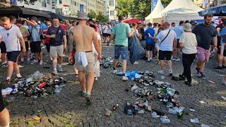 Spectacular scenes of ENGLISH Fans in Germany - 4K Walking tour in Cologne