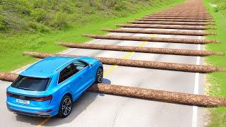 Cars vs 100 Fallen Trees Challenge in BeamNG Drive!