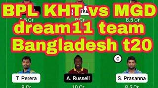 Bangladesh t20 Leage today dream11 team BPL 2022           KHT vs MGD Match no 02