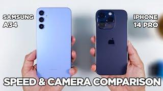 Samsung A34 vs iPhone 14 Pro SPEED TEST & CAMERA Comparison | Zeibiz