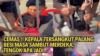 CEMAS !! KEPALA TERSANGKUT PALANG BESI MASA SAMBUT MERDEKA, TENGOK APA JADI !!