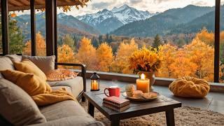 Autumn Cozy Terrace with Falling Leaves, Birdsong and Relaxing Nature Sounds in Fall Ambience