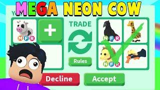 Trading MEGA NEON COW in RICH ADOPT ME Server (Roblox trade proof)