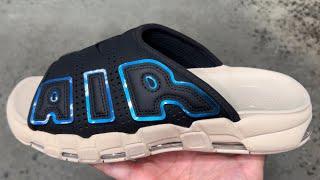 Nike Air More Uptempo Slides Black Sanddrift Iridescent
