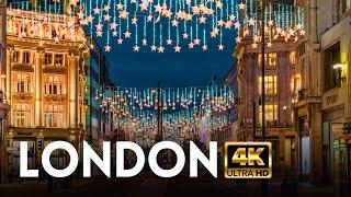  London Walk: 2024 Christmas Lights, Piccadilly Circus to Oxford Circus via Regent Street, 4K HDR