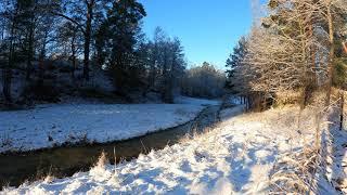 Green Screen Background snow-covered field with a small stream in/Chroma Key Backgrounds 4k