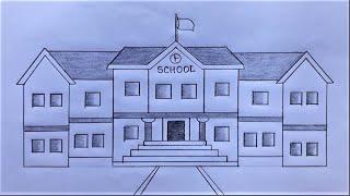 school scenery drawing | My School Drawing with pencil | Drawing for Competition