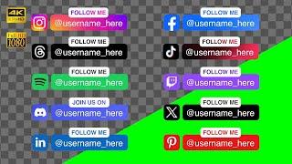 Social Media button "Follow Me" with your text | green screen, transparent background