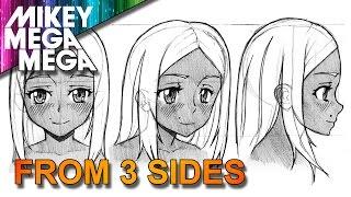 How To Draw FRONT/SIDE/PROFILE FACE FROM 3 DIFFERENT ANGLES IN ANIME MANGA with MIKEYMEGAMEGA